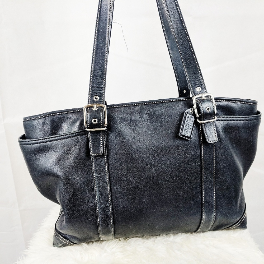 Coach Soft Black Leather Tote Handbag  Very Nice